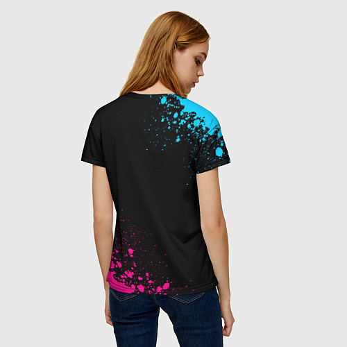 Женская футболка Hollywood Undead - neon gradient: символ и надпись / 3D-принт – фото 4