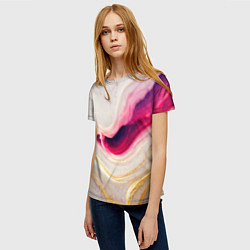 Футболка женская Золотые и розовые мраморные узоры, цвет: 3D-принт — фото 2