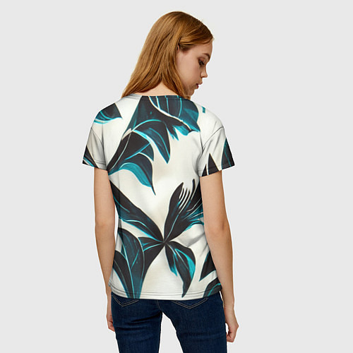 Женская футболка Листья тропические тёмно-синие / 3D-принт – фото 4