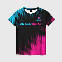 Женская футболка Mitsubishi - neon gradient: символ сверху