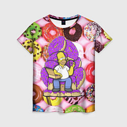 Женская футболка Гомер Симпсон в окружении пончиков
