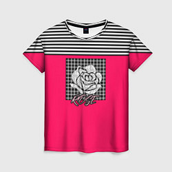 Женская футболка Аппликация Роза на клетчатом фоне