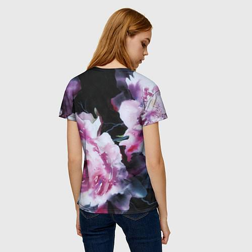 Женская футболка Цветы Пионы Акварель / 3D-принт – фото 4