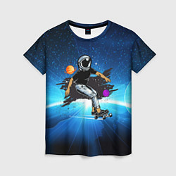 Женская футболка Космонавт на скейте в космосе