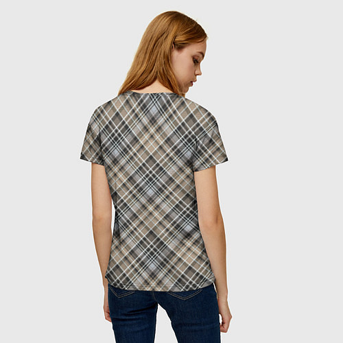 Женская футболка Классический клетчатый , бежево-коричневый фон / 3D-принт – фото 4