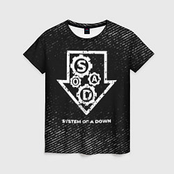 Женская футболка System of a Down с потертостями на темном фоне