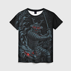 Женская футболка Демонический самурай с драконом