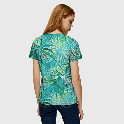 Женская футболка Тропические листья на зеленом фоне / 3D-принт – фото 4