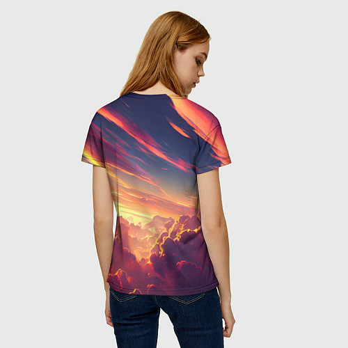 Женская футболка Закатное солнце в облаках / 3D-принт – фото 4