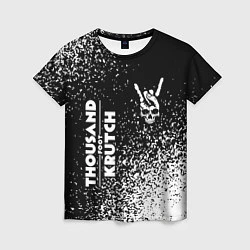 Женская футболка Thousand Foot Krutch и рок символ на темном фоне