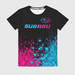 Футболка женская Subaru - neon gradient: символ сверху, цвет: 3D-принт