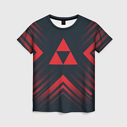 Женская футболка Красный символ Zelda на темном фоне со стрелками