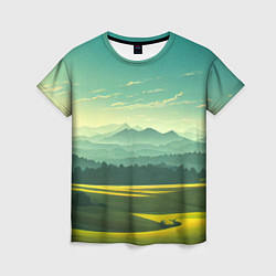 Женская футболка Зелёная долина, пейзаж