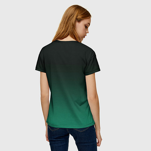 Женская футболка Черный и бирюзово - зеленый, текстурированный под / 3D-принт – фото 4