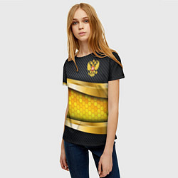 Футболка женская Black & gold - герб России, цвет: 3D-принт — фото 2