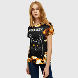 Футболка женская Megadeth рок кот и огонь, цвет: 3D-принт — фото 2