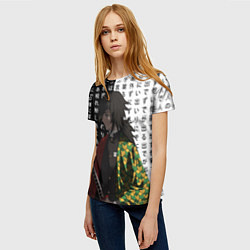 Футболка женская Гию Томиока - Иероглифы - чб, цвет: 3D-принт — фото 2