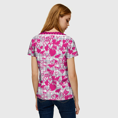 Женская футболка Розовые черепа паттерн / 3D-принт – фото 4