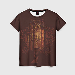 Женская футболка Осенний лес внутри силуэта совы