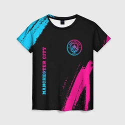 Женская футболка Manchester City - neon gradient: надпись, символ