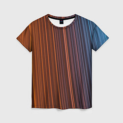 Женская футболка Абстрактные оранжевые и голубые линии во тьме