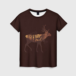 Женская футболка Осенний лес в силуэте оленя