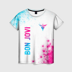 Футболка женская Bon Jovi neon gradient style: надпись, символ, цвет: 3D-принт