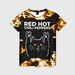 Женская футболка Red Hot Chili Peppers рок кот и огонь