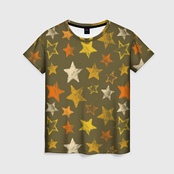 Женская футболка Желто-оранжевые звезды на зелнгом фоне