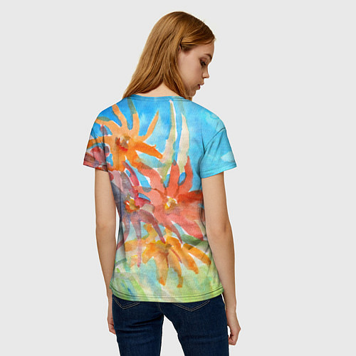 Женская футболка Осенние цветы акварель / 3D-принт – фото 4