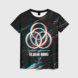 Женская футболка Elden Ring в стиле glitch и баги графики на темном