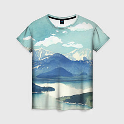 Женская футболка Река в горах - акварельный рисунок