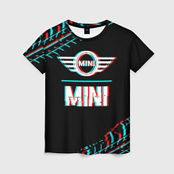Женская футболка Значок Mini в стиле glitch на темном фоне