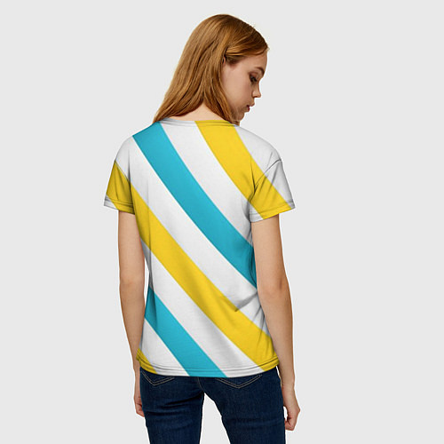 Женская футболка Желтые и синие полосы / 3D-принт – фото 4