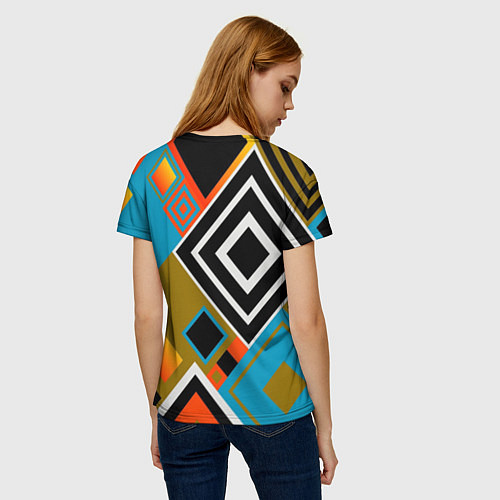 Женская футболка Фон из разноцветных квадратов / 3D-принт – фото 4