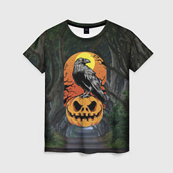 Женская футболка Ворон, сидящий на тыкве - Halloween