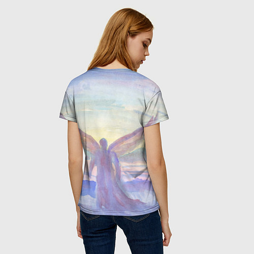 Женская футболка Архангел в облаках акварель / 3D-принт – фото 4