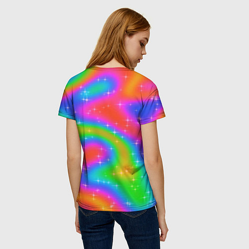 Женская футболка Световые блики на радужном фоне / 3D-принт – фото 4