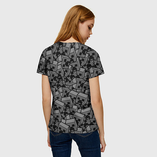 Женская футболка Головы криперов - Майнкрафт - ЧБ / 3D-принт – фото 4
