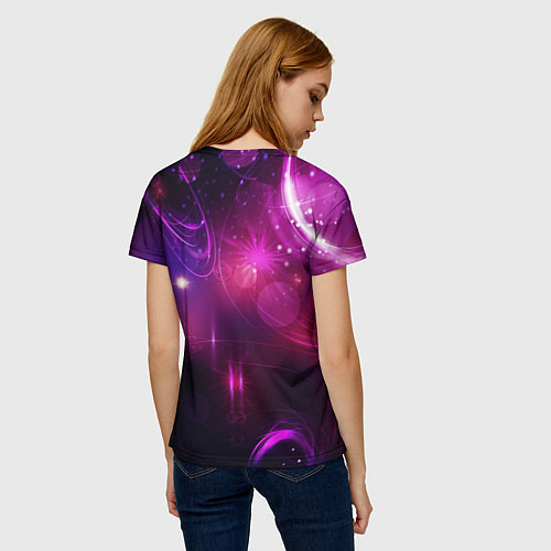 Женская футболка Фиолетовые неоновые блики / 3D-принт – фото 4
