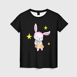 Женская футболка Крольчонок танцует со звёздами на чёрном фоне