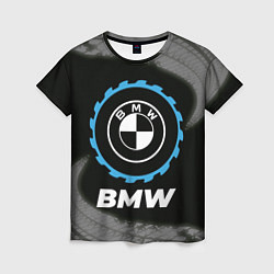 Женская футболка BMW в стиле Top Gear со следами шин на фоне