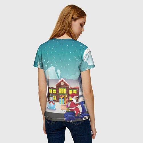 Женская футболка В Новогоднюю ночь Дед Мороз едет на скутере с пода / 3D-принт – фото 4