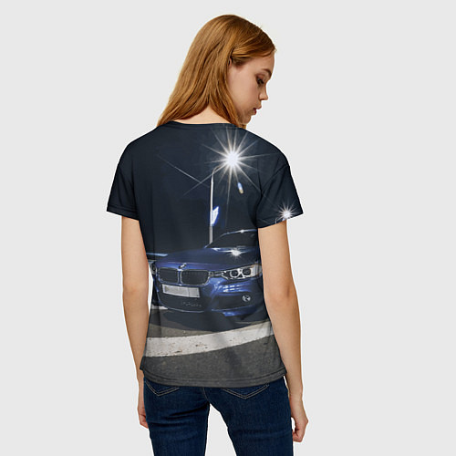 Женская футболка BMW на ночной трассе / 3D-принт – фото 4
