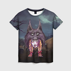 Женская футболка Скальпель волка на девушке