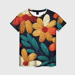 Женская футболка Цветы в стиле вышивки