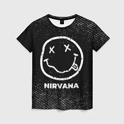 Женская футболка Nirvana с потертостями на темном фоне