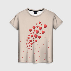 Женская футболка Поляна из рассыпанных алых сердечек