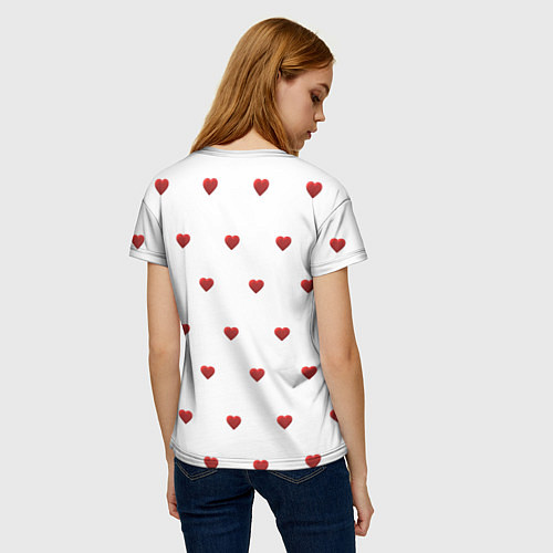 Женская футболка Белая поляна с красными сердечками / 3D-принт – фото 4
