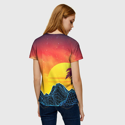 Женская футболка Тропический остров на закате ретро иллюстрация / 3D-принт – фото 4